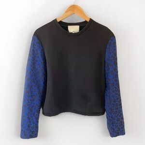 3.1 Phillip Lim Jacquard Leopard Sleeve Black Sweatshirt Sweater Top Size Small